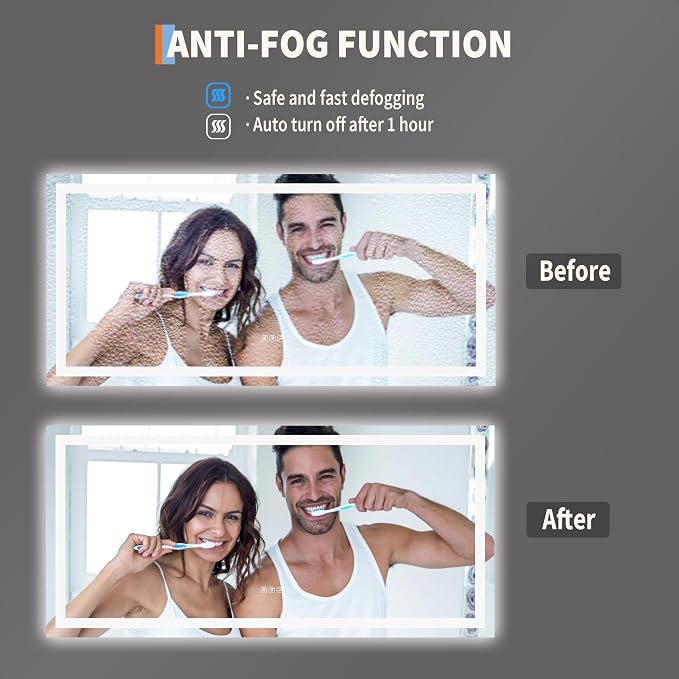 Large LED Bathroom Mirror 60x36 Inch - Frontlit & Backlit Frameless Wall Vanity Mirror with Stepless Dimming, Adjustable Color Temp, Anti-Fog Defogger, Smart Memory & 3X Suction Mirror, Sha