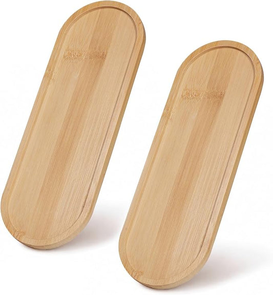 SheeChung Bathroom Counter Tray, Small Bamboo Vanity Tray - 10.3" x 3.6" | 2 Pack, Decorative Kitchen Countertop Organizer for Soap Dispenser, Perfume, Jewelry, Catchall, Makeup, Candle, Coffee Table