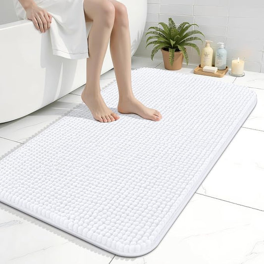 Arotive Chenille Bathroom Rugs 40x24, Soft Absorbent Bath Mat, White | Rubber Backing, Machine Washable Dry Bath Mats for Bathroom Floor, Tub and Shower, Home Decor Accessories