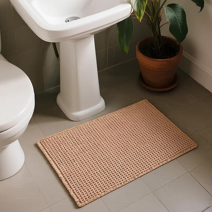 Triohero Waffle Runner Bath Mat - Long Bathroom Rugs Non Slip Washable, Ultra Soft Super Absorbent Quick Dry Boho Farmhouse Bathroom Decor, 24" x 60"', Light Peachy