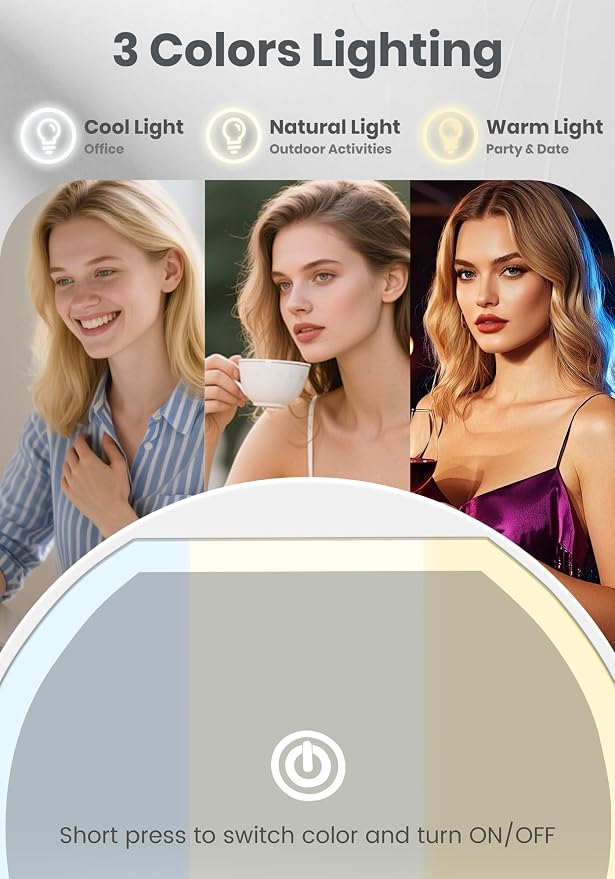 Compact Mirror with Light, Rechargeable 40X Magnifying Mirror with 3 Lighting Modes & Dimmable Brightness, Portable Travel Makeup Mirror; Essentials for Travel, Pocket, Purse Gifts White