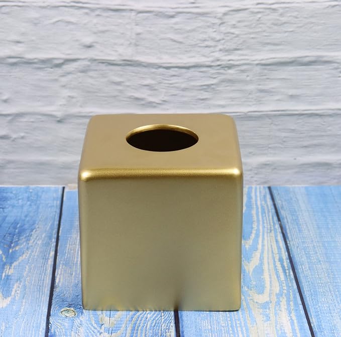 Hymmah Matte Gold Square Tissue Box Cover Holder,Bathroom Accessories Decor Unique Design Tissue Box Cover for Bathroom Vanity Counter Tops for Bedrooms and Living Room