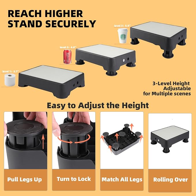 Adjustable Step Stool for Adults, Toddler Step Stools, 800 LBS Capacity Non-Slip Safety Step Platform for Elderly and Kids, Portable Stair Assist for Cars, Bedside, Kitchen, and Shower, White