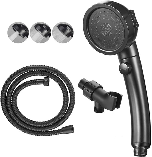 High Pressure Handheld Shower Head with ON/OFF Pause Switch, 3 Spray Modes Shower Wand with Shut Off Button, Removable Camper Shower Head with Hose and Adjustable Angle Bracket (Black) | 3 Spray Modes Shower Wand with Shut Off Button, Camper & RV Showe...