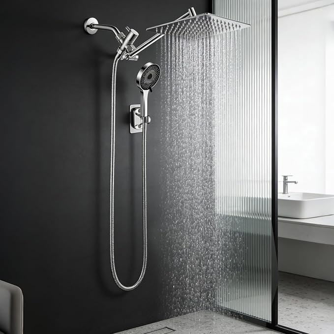 Shower Head, Rain Shower Head with Handheld Spray Combo, 8 Inch Adjustable High Pressure Rainfall Shower Head, Dual Showerhead Set with Extension Arm