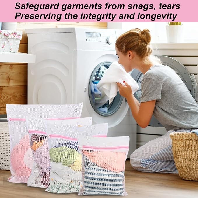 Vivifying Mesh Laundry Bags, 4pcs Durable Coarse Mesh Wash Bags with Zipper for Washing Machine, Delicates, Lingerie, Socks, Shoes and Stuffed Animals