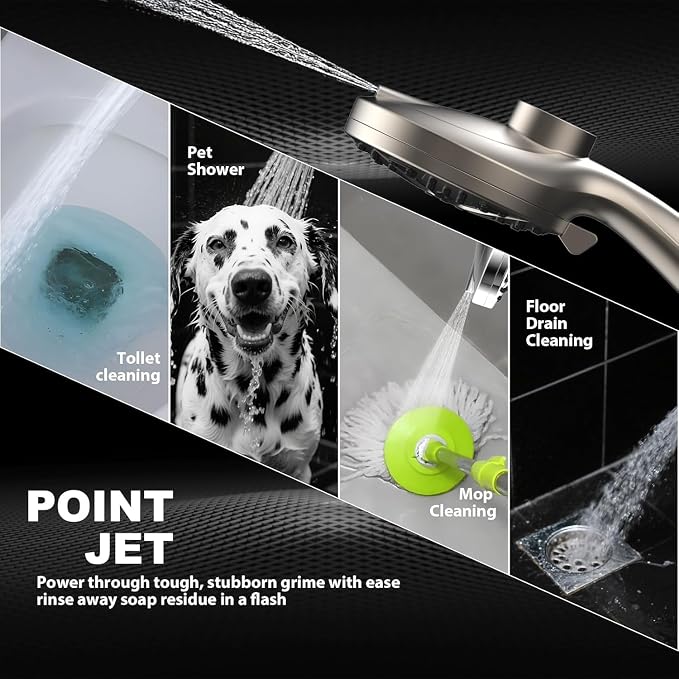 12-Inch High Pressure Rain Shower Head with Handheld Spray Combo, Magnetic | Dual shower heads; one-piece bracket adjusts height and angle; 9 settings: 8 sprays + 1 Power Jet for cleaning; easy install