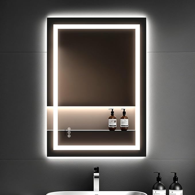 36x24 Inch LED Bathroom Mirror with Lights, Anti-Fog, Dimmable | Backlit & Front Lit Lighted Vanity Mirror for Wall, Smart Bathroom Mirror with Memory Function, Tempered Glass