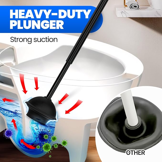 4in1 Toilet Plunger and Brush Set - Home Bathroom Cleaning Tools | 21", Groove Gap Brush, Cleaning Gloves, Heavy Duty Toilet Bowl Cleaner, Apartment Must Haves Bathroom Decor Accessories