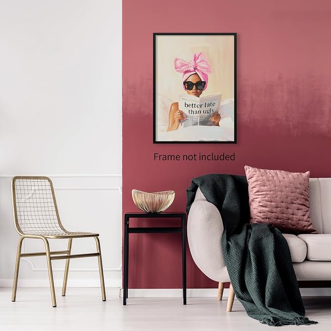 Haitunone Better Late Than Ugly Canvas Wall Art Feminist Newspaper Quotes Poster Trendy Preppy Girly Aesthetic Prints for Bathroom Home Bedroom Wall Decor 16X24 inch Unframed