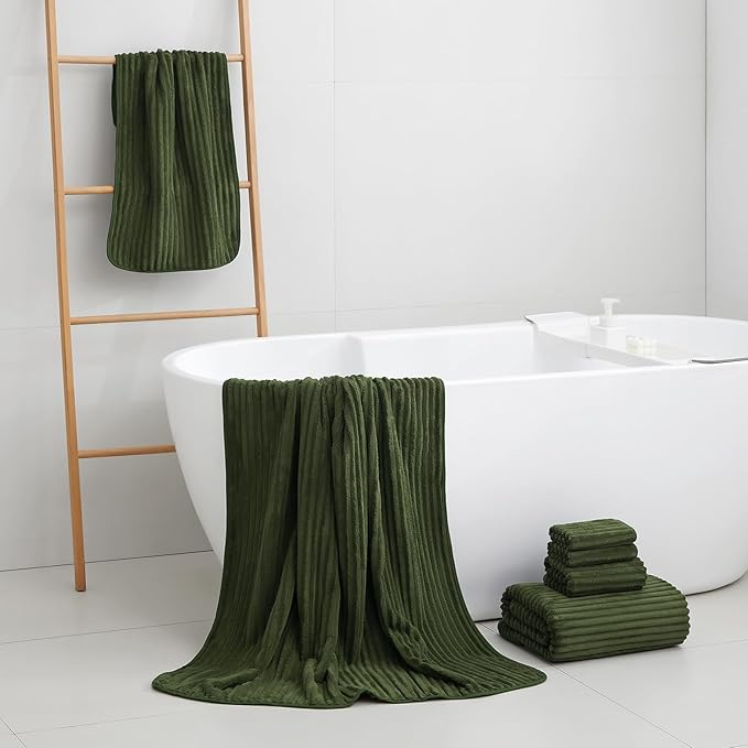 6 PC Bath Towel Set, 40"x80" Oversized Bath Sheets, Olive Green | Microfiber, Quick Dry, Highly Absorbent, Towels for Bathroom, 2 Extra Large Bath Towels, 2 Soft Hand Towels, 2 Washcloths