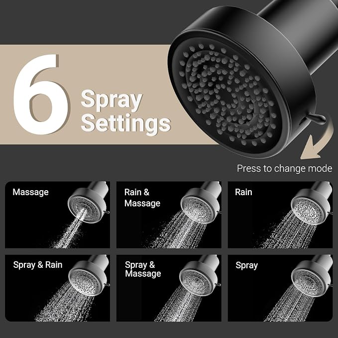Filtered Shower Head, Shower Head with Filters for Healthy Hair & Skin | Filtered Shower Head for Hard Water,Removes Chlorine & Heavy Metals,6 Mode Settings,High Pressure,Easy Install,Water Softener