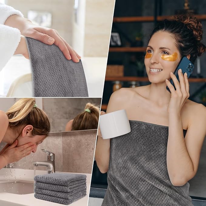 HOMEXCEL 8PK Bath Towel Set, Soft Absorbent, 2 Bath, 2 Hand, 4 Wash, Grey | Light Weight, Quick Drying Towel Set for Bathroom, Gym, Hotel, SPA, Sport, Yoga, Fitness