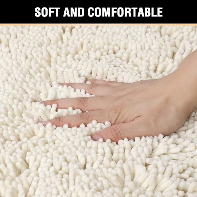 H.VERSAILTEX Bath Mat Bathroom Rug Bath Rugs for Bathroom Non Slip Bath Mats Extra Thick Chenille Rug 17" x 24" Absorbent Soft Shaggy Washable Dry Fast Plush Rugs for Bathtubs - Cream