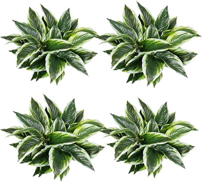 12PCS Artificial Hosta Plants Outdoor, Fake Hostas for Planters | UV resistant faux greenery with lush tropical leaves for porch, patio, garden pots, balconies and indoor outdoor decor