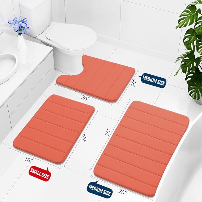 Buganda Memory Foam Bath Mat 35.4 x 24, Ultra Soft Absorbent Bathroom Rugs | Coral, Machine Washable Quick Dry Bath Mats for Bathroom Floor, Shower and Tub, Home Decor Accessories