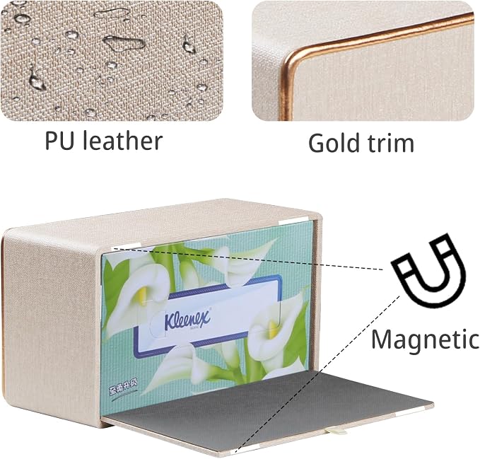 Linen Tissue Box Cover Rectangle,Aesthetic Facial Tissue Cube Box Holder | Modern Facial Paper Napkin Dispenser Organizer Rectangular for Bathroom Vanity,NightStand,Coffee Table,Hotel,Car,Home Decor
