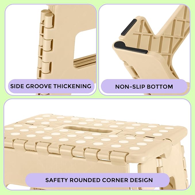 Dyforce Kids Step Stool 9 Inch, 300lbs Folding Step Stool for Toddler | Step stool for Khaki,Anti-slip Heavy Duty with Handle, Lightweight Foldable Foot Stool for Bathroom Kitchen Bedroom Outdoor