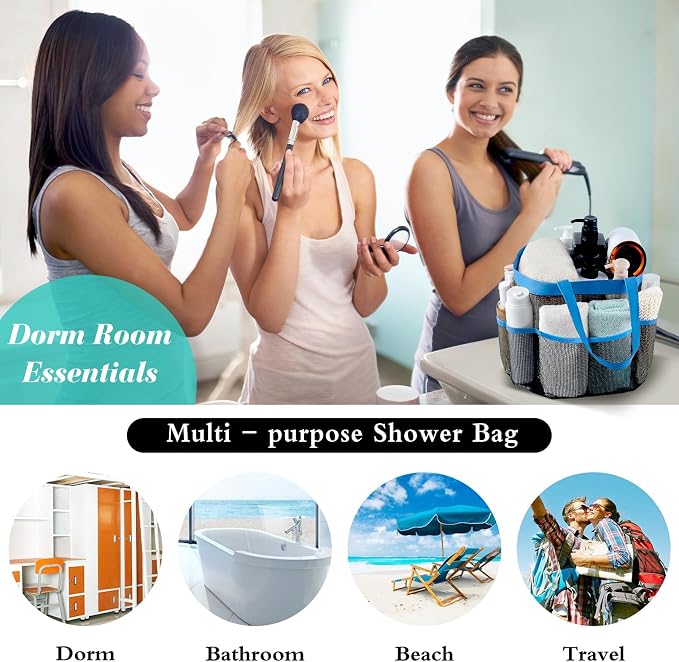 Mesh Shower Caddy Portable - 9 Pockets, Shower Bag for Dorm Room Camping | 2 Handle Quick Dry Shower Bag College Dorm Room Essentials Large Capacity Hanging Basket for Bathroom Travel Swimming Gym