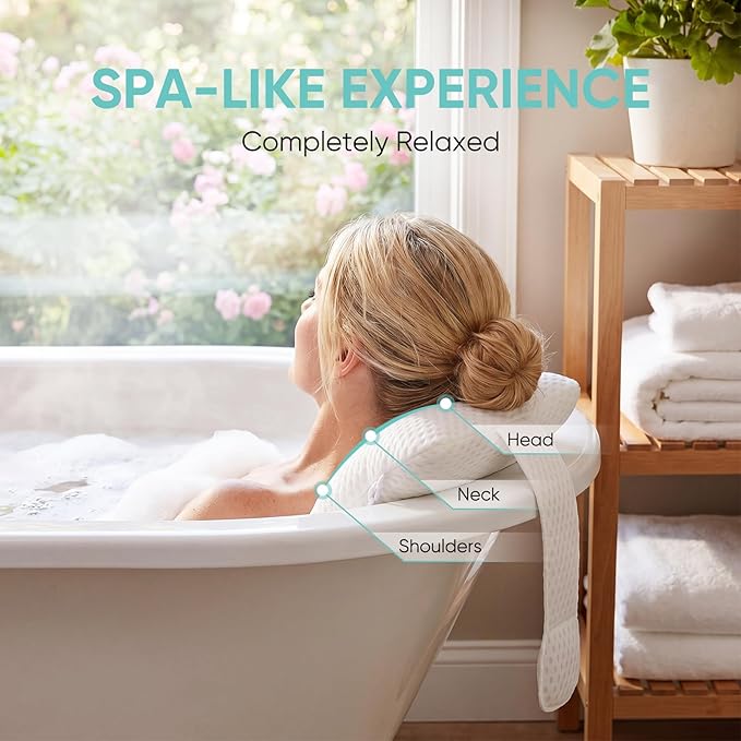 2-Pack Large Hot Tub Spa Pillow, Universal Headrest Neck Support Cushion for Chaise Lounge Pillow, Adjustable Long Strap, Removable Weighted Pouch with Easy-Dry Hook