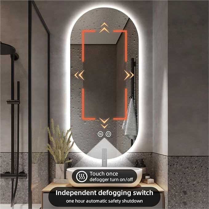 24" x 36" Oval Backlit LED Lighted Bathroom Mirror with Lights | Pill-Shaped Vanity Mirror for Wall, Anit-Fog, Stepless Dimmable, Memory Function, Frameless, Shatter-Proof, CRI≥93