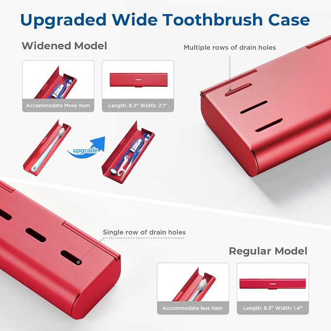 Wider Aluminum Toothbrush Travel Case, Portable Travel Toothbrush Holder, Durable Manual Toothbrush Box Container for Traveling, Bathroom, Camping, Business Trip, Red
