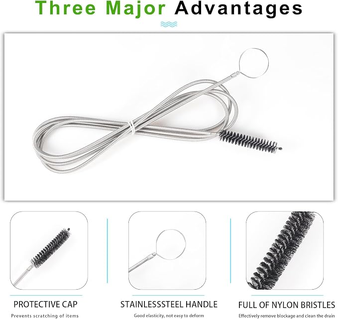 CiaraQ11-Piece Black Tube & Pipe Cleaning Brush Set | – 10 Rigid Brushes 1/16"-1" + 60" Flexible Wand brush, Medium-Stiffness Nylon – for Drains, Guns, Coffee & Labs