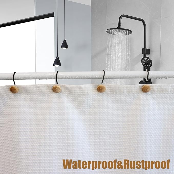 Shower Curtain Hooks, Wood Decorative Shower Curtain Rings, Modern Round Log Shower Curtain Hangers, 12PCS Shower Hooks for Shower Curtain Rod, Bedroom, Living Room (Black 1)