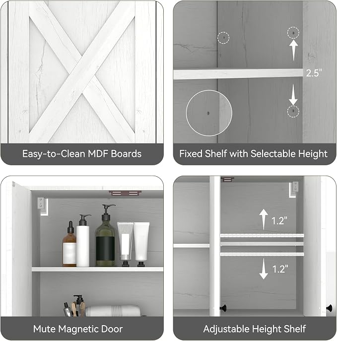 YOURLITE Laundry Cabinet, Medicine Cabinet, Bathroom Kitchen Storage Wall Mounted Farmhouse Organizer with Shelves Over Toilet, 36" Wide, White