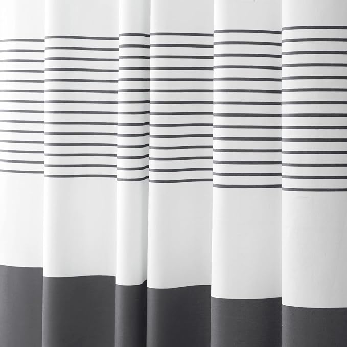 Dark Grey Farmhouse Cotton Striped Shower Curtain with Tassel 72"W X 72"L | Boho Farmhouse Shower Curtains for Bathroom with Soft Cotton Feel