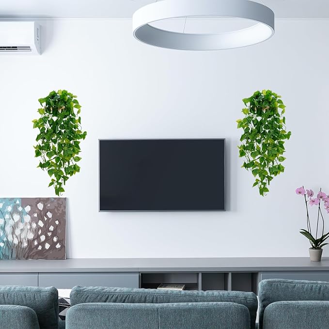 BLEUM CADE Fake Hanging Plants, 8pcs Artificial Pothos Vines Greenery for Wall Home Living Room Office Indoor Outdoor Decor (No Baskets)