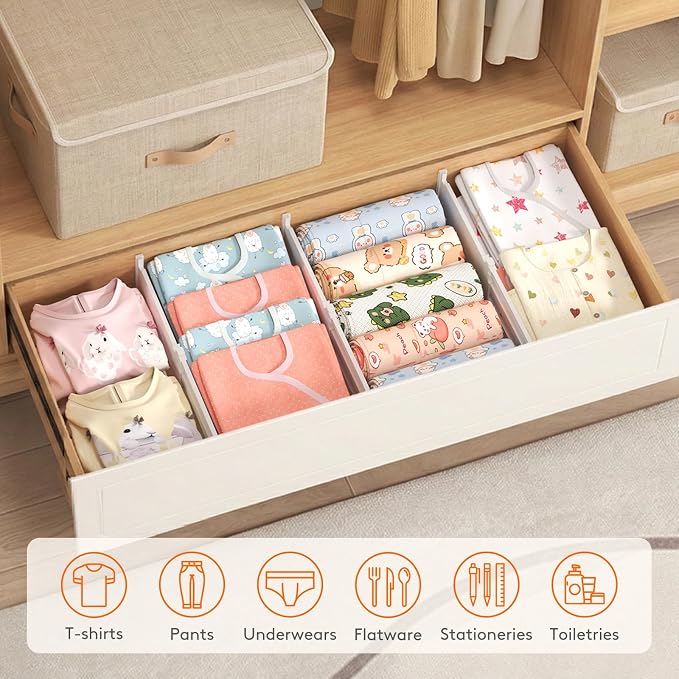 Lifewit 6" Tall Drawer Dividers, Adjustable Deep Drawer Organizer Clothes | 9 Pack 11.5"-18.5" Expandable White Plastic Separators for Dresser, Kitchen, Cabinet, Closet, Office Organization & Storage