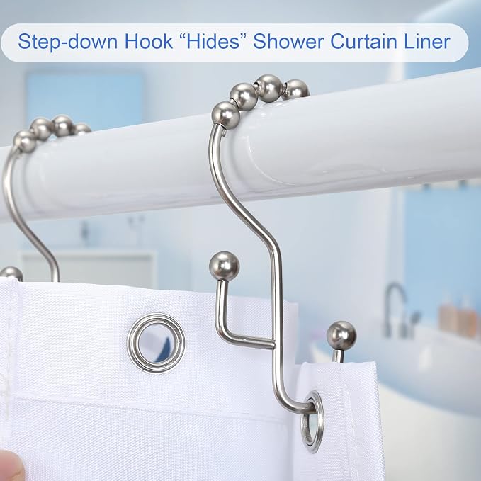 Shower Curtain Rings, SUTINE Double Shower Curtain Hooks, Rust-Resistant Stainless Steel Shower Curtain Rings, Easy Sliding Metal Shower Hooks for Shower Curtains & Liners, 12pcs-Matte Nickel