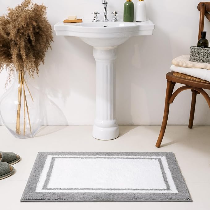 GRANNY SAYS Microfiber Bathroom Rugs Non Slip Washable, Water Absorbent Bath Mats for Tub Non Slip, Soft Bath Mats for Bathroom Floor & Shower, Long Bath Rug, 24" x 36", Grey Rug