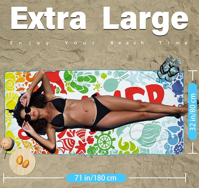 Widdonen Microfiber Beach Towel,Compact 2 Pack-71x32 Inch with Bag Travel | Extra Large,Lightweight,Thin,Sand Free,Quick Dry,Absorbent.Packable for Camping,Swim,Pool,Bath,Picnic,Cruise Essentials Gift