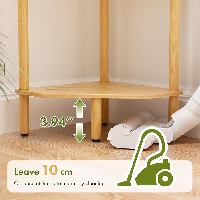 Corner Shelf Stand, 4 Tier Bamboo Corner Organizer, Narrow Tall Bookcase, Corner Shower Caddy, Plant Display Shelf, Open Storage Shelves for Living Room, Kitchen, Office, Balcony, Bathroom