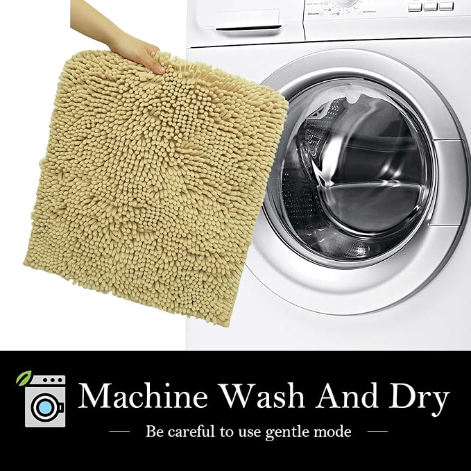 Bathroom Rugs Chenille Bath mat 2 Piece Set, Super Absorbent, Strong PVC Non Slip Backing, Bath mats for Bathroom, Plush Shaggy, Thick, Machine Washable, Bathtub, Shower, Toilet.(Beige)