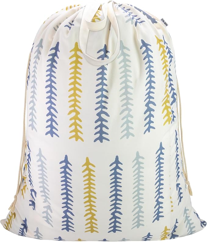 Thick Canvas Laundry Bag with Handles & Drawstring 30"Wx35"H, L+ Fishbone | Large Heavy Duty Canvas Storage Bag, Washable Dirty Clothes Travel Sack, for Camp, College Dorm, Laundromat