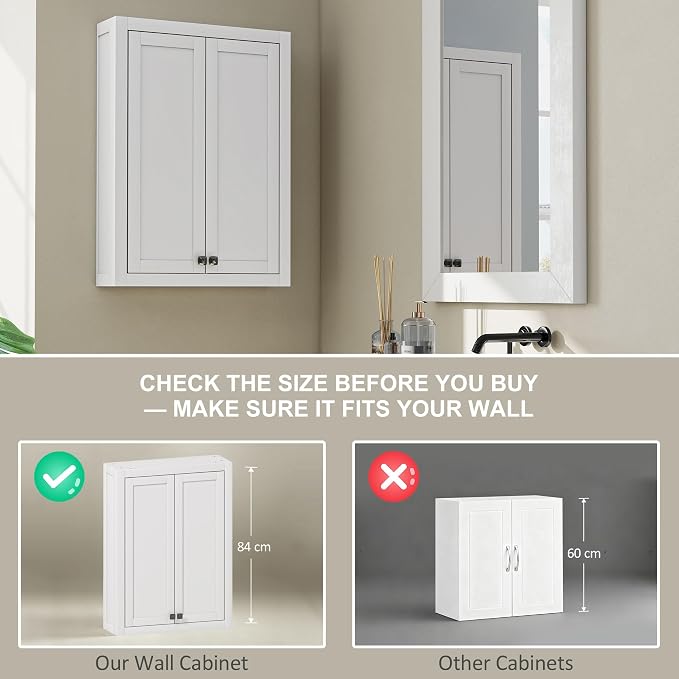 HOMCOM Bathroom Wall Cabinet Modern Medicine Cabinet Wall Mounted White | Over The Toilet Space Saver, 2 Doors, 2 Adjustable Shelves