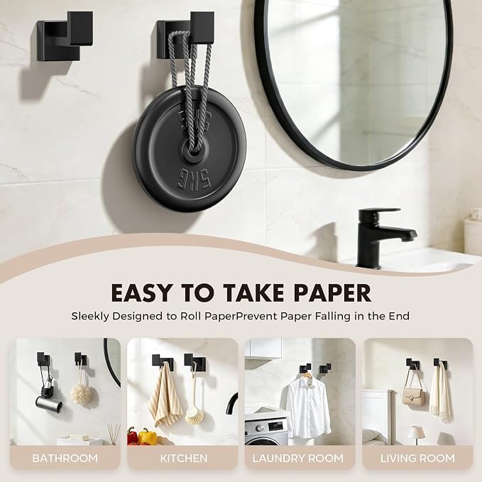 10-Pieces Matte Black Bathroom Accessories Set, 24 Inch Bath Towel Bar Set | Stainless Steel, Towel Ring, Toilet Paper Holder, Robe Hooks, Towel Racks for Bathroom Wall Mounted, Bathroom Hardware Set