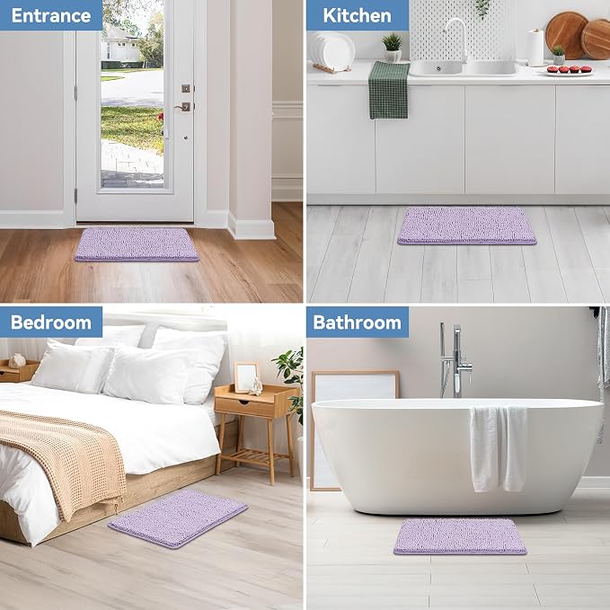 Bcoimo Small Bath Rug Mat,24x17 Extra Soft Chenille Lavender Bathroom Mats | Non Slip with Rubber Backing Bathroom Rugs;High Absorbent And Quick Dry Microfiber mat; Machine Washable;Extra Soft Bath Rug