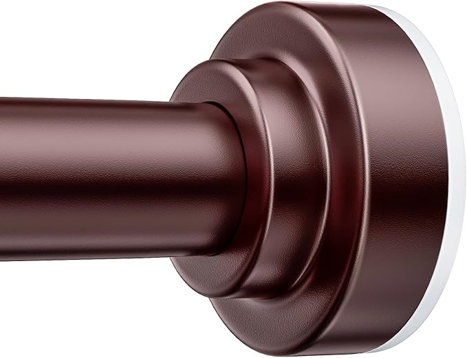 TEECK Shower Curtain Rod, 32-80 inch Adjustable Spring Tension Curtain Rod, Never Rust Anti-Slip Shower Curtain Rod for Bathroom, No Drilling, Never Collapse, Easy to Use, Brown