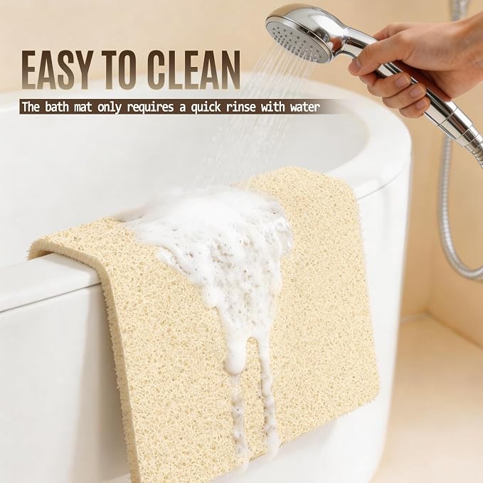17 * 30in Shower Mat Bathtub Mat Non Slip | Bathmats Non Slip, Quick Drying Foot Scrubber Loofah Mats for Inside Shower, Tub, Bathroom, Home, Beige