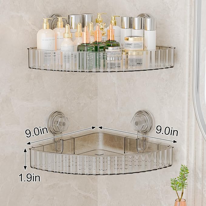 Adhesive Shower Caddy Suction Cup Shower Shelves for Inside Shower No Drilling Bathroom Organizers and Storage Wall Shelf Rack Clear(clear,corner)