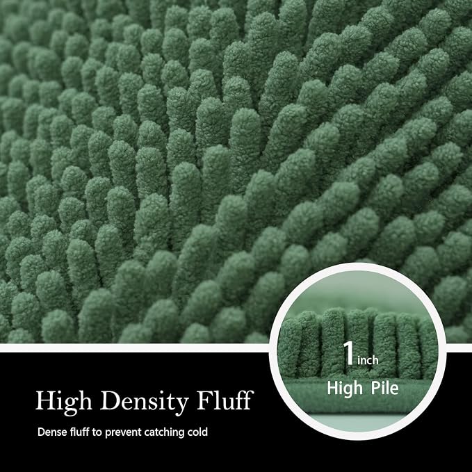 Bathroom Rugs Chenille Bath mat 2 Piece Set, Super Absorbent, Strong PVC Non Slip Backing, Bath mats for Bathroom, Plush Shaggy, Thick, Machine Washable, Bathtub, Toilet.(Bronze Green)