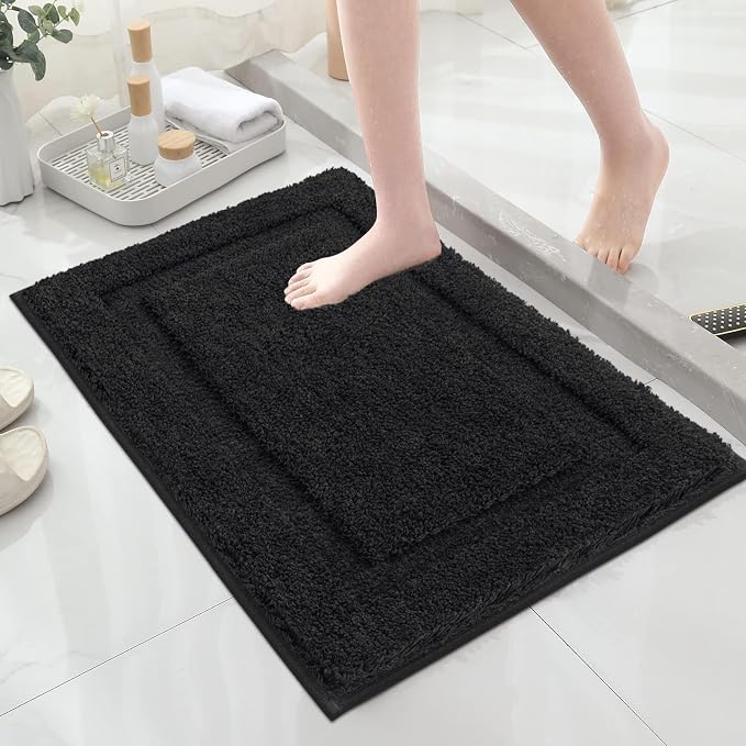 SHACOS Soft Microfiber Black Bathroom Rugs Sets 2 Pieces 32x20 inch | Absorbent Plush Bath Rugs, Non Slip Washable Shaggy Bath Mats, Fluffy Bathroom Runner Floor Mats Shower Rug