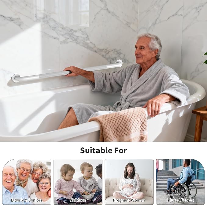 40 Inch Handicap Grab Bars, Munzong Bathroom Grab Bar for Showers White | Anti Slip Knurled Handicap Balance Bar Safety Hand Rail Support Elderly Senior Assist Bath Handle