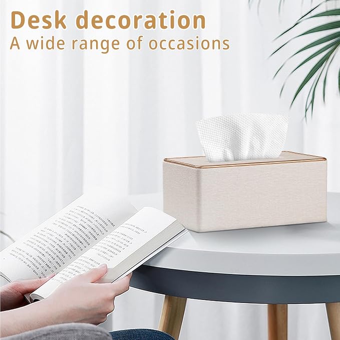 Linen Tissue Box Cover Rectangle,Aesthetic Facial Tissue Cube Box Holder | Modern Facial Paper Napkin Dispenser Organizer Rectangular for Bathroom Vanity,NightStand,Coffee Table,Hotel,Car,Home Decor