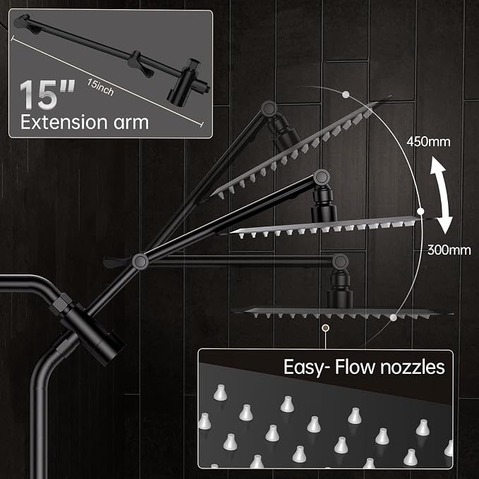 Veken All Metal 10" Luxurious Rain Shower Head with Handheld Spray,Square | Best Dual High Pressure Shower Heads Combo,Double Detachable Showerhead, Adjustable Rainfall,Bathroom Accessories,Matte Black