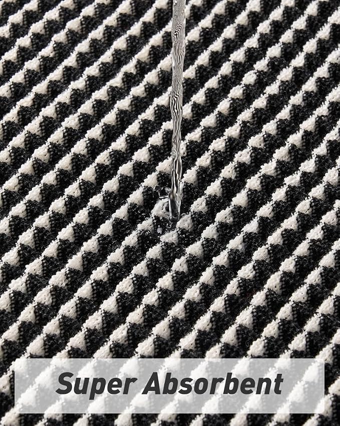 AMOAMI Upgraded Waffle Bath Mat, Super Absorbent Non Slip Bath Mats for Bathroom Floor, Machine Washable Bathroom Rugs with Tassels, Rubber Backed Bathroom Mats, Ultra Soft, 18" x 30",Black & Cream